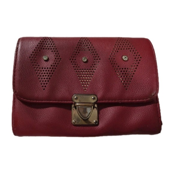 Handbags - Vintage Red Leather Clutch Wallet Crossbody Bag Purse, Rhinestones